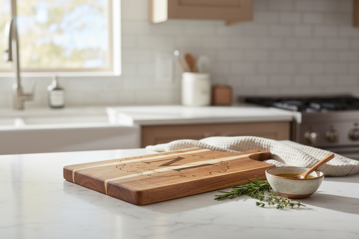 Monogram Cutting Board in Kitchen Setting